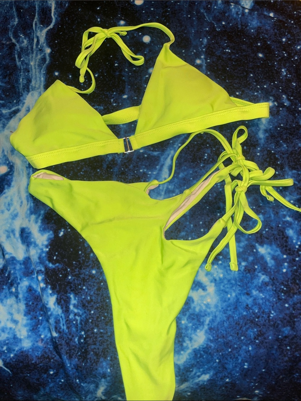 Neon Green Women’s Triangle Tie-Side Bikini Set
